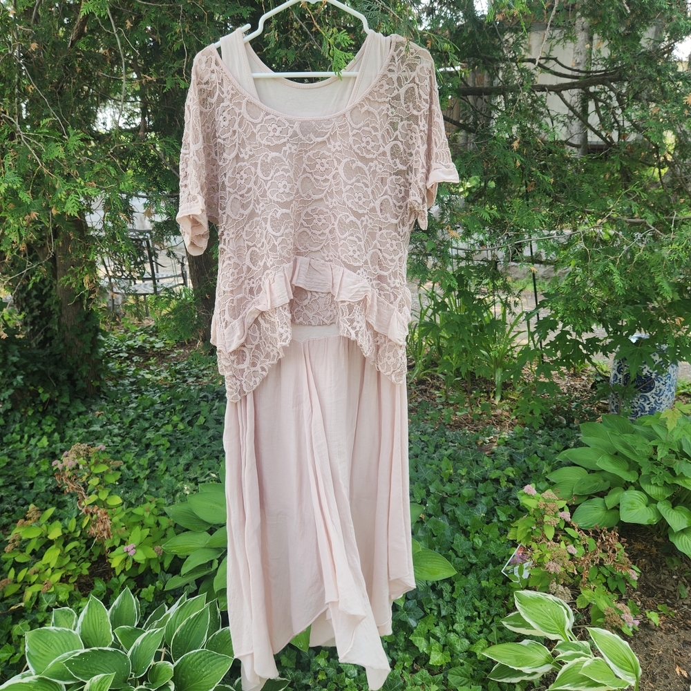 Lace Overlay Asymmetrical Dress
